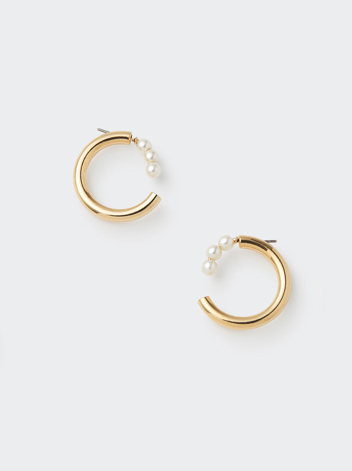 Triple Pearl Gold Hoop Earrings