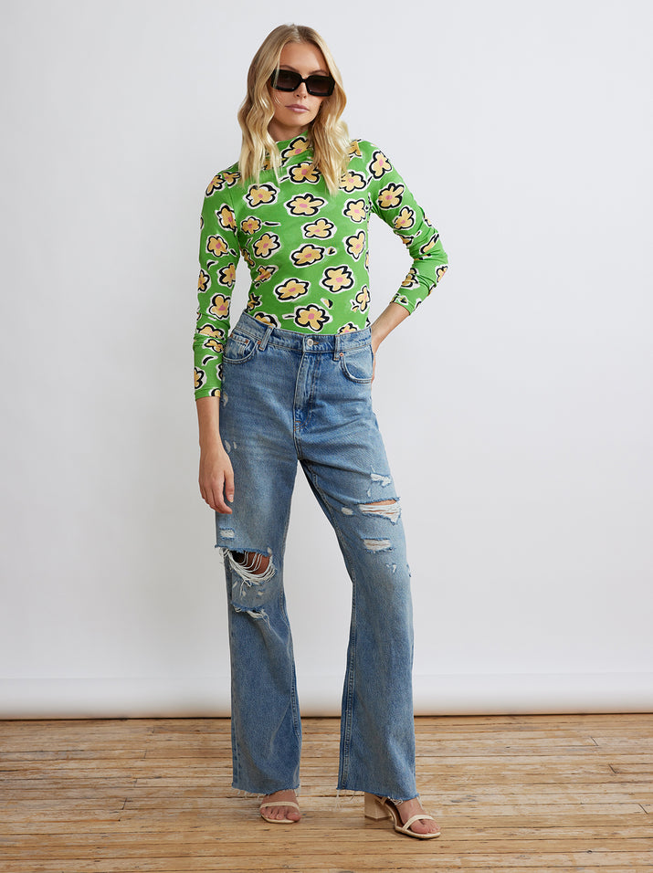 Paige Green Painted Floral Jersey Top