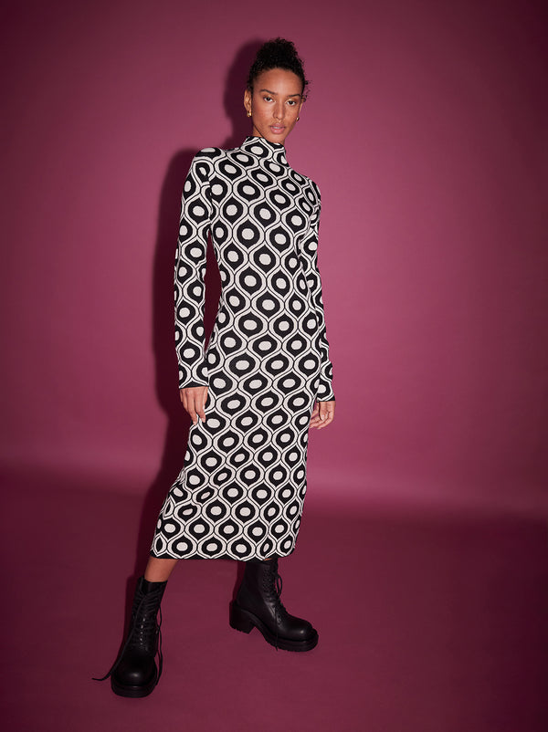 Marlowe Black Wallpaper Print Knit Dress